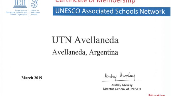 Certificado de adhesión emitido por la UNESCO
