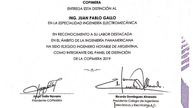 Distinción otorgada al Ing. Gallo