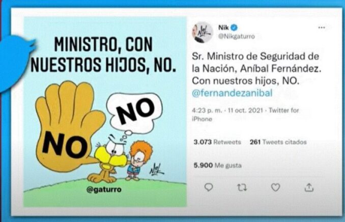Repudiable amenaza del ministro de Seguridad de la Nación, Aníbal Fernández, al dibujante Nik por pensar diferente