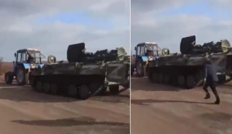 Un granjero ucraniano se robó un tanque de guerra del ejército ruso con la ayuda de un tractor