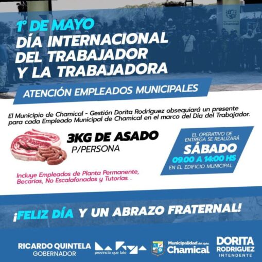 La intendente de la localidad riojana de Chamical regaló a empleados del municipio 3 kg de asado por el Día del Trabajador