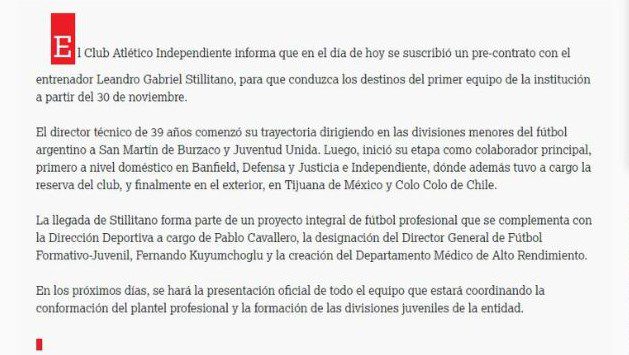 Independiente tiene nuevo director técnico: se hará cargo del equipo a fin de mes