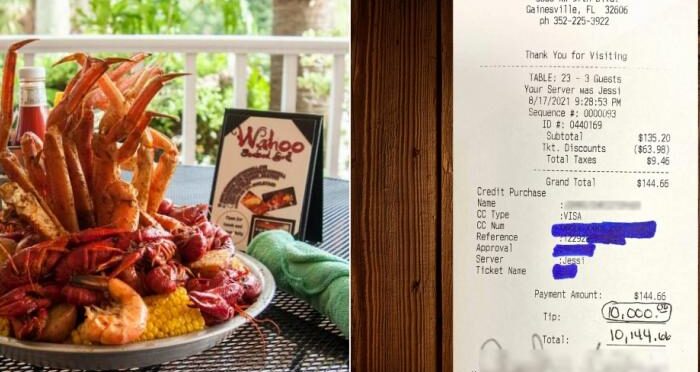 Dejan propina de $ 10,000 dólares para los trabajadores en un restaurante de Florida